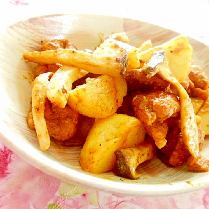 ❤タンドリーチキンと馬鈴薯と茸のガリバタ炒め❤